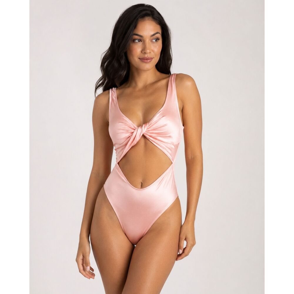 Good American Twisted Cutout One Piece Swimsuit Bubble Pink Size 1 GSW0673